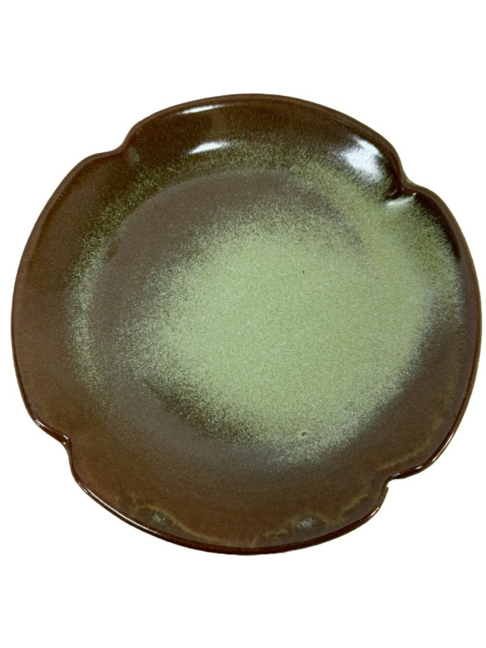 Frankoma Plainsman Prairie Green Brown 5E Scalloped Dessert/Salad/App Plate